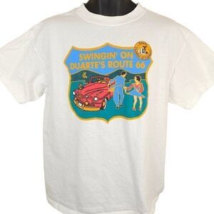 Route 66 T Shirt Mens Size Large Vintage 90s Y2K Swingin On Duartes Classic Car